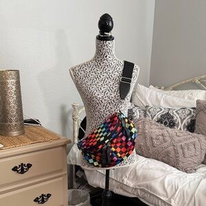 Iris & Rainbow Multicolor Checkered Crossbody, shoulder or Fanny bag